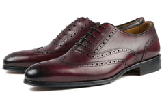 BURGUNDY LEATHER BROGUE WINGTIP ROUND TOE OXFORDS FORMALS - FT18