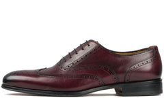BURGUNDY LEATHER BROGUE WINGTIP ROUND TOE OXFORDS FORMALS - FT18