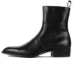 BLACK LEATHER HIGH ANKLE CHELSEA ZIPPER BOOTS - BBL15