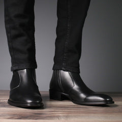 BLACK LEATHER HIGH ANKLE CHELSEA ZIPPER BOOTS - BBL15