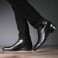 BLACK LEATHER HIGH ANKLE CHELSEA ZIPPER BOOTS - BBL15