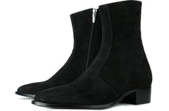 BLACK SUEDE LEATHER HIGH ANKLE CHELSEA ZIPPER BOOTS - BBL21