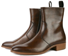 BROWN LEATHER HIGH ANKLE CHELSEA ZIPPER BOOTS - BBL16