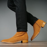 TAN SUEDE LEATHER HIGH ANKLE CHELSEA ZIPPER BOOTS - BT22