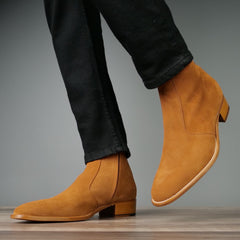 TAN SUEDE LEATHER HIGH ANKLE CHELSEA ZIPPER BOOTS - BT22