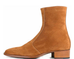 TAN SUEDE LEATHER HIGH ANKLE CHELSEA ZIPPER BOOTS - BT22