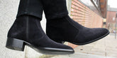 BLACK SUEDE LEATHER HIGH ANKLE CHELSEA ZIPPER BOOTS - BBL21