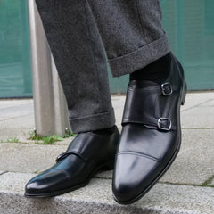 BLACK LEATHER DOUBLE MONK STRAP SHOES - MB3