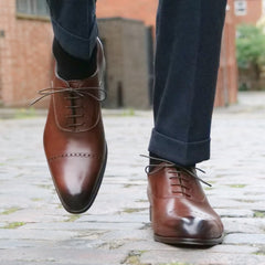 BROWN LEATHER BROGUE ROUND TOE CAP OXFORDS - FBR10