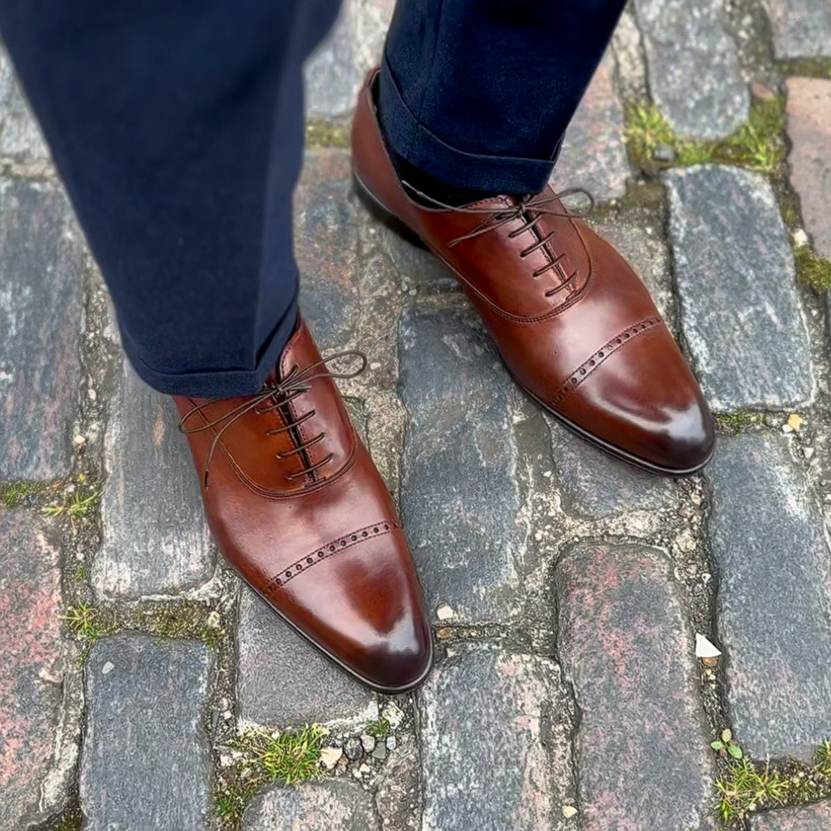 BROWN LEATHER BROGUE ROUND TOE CAP OXFORDS - FBR10