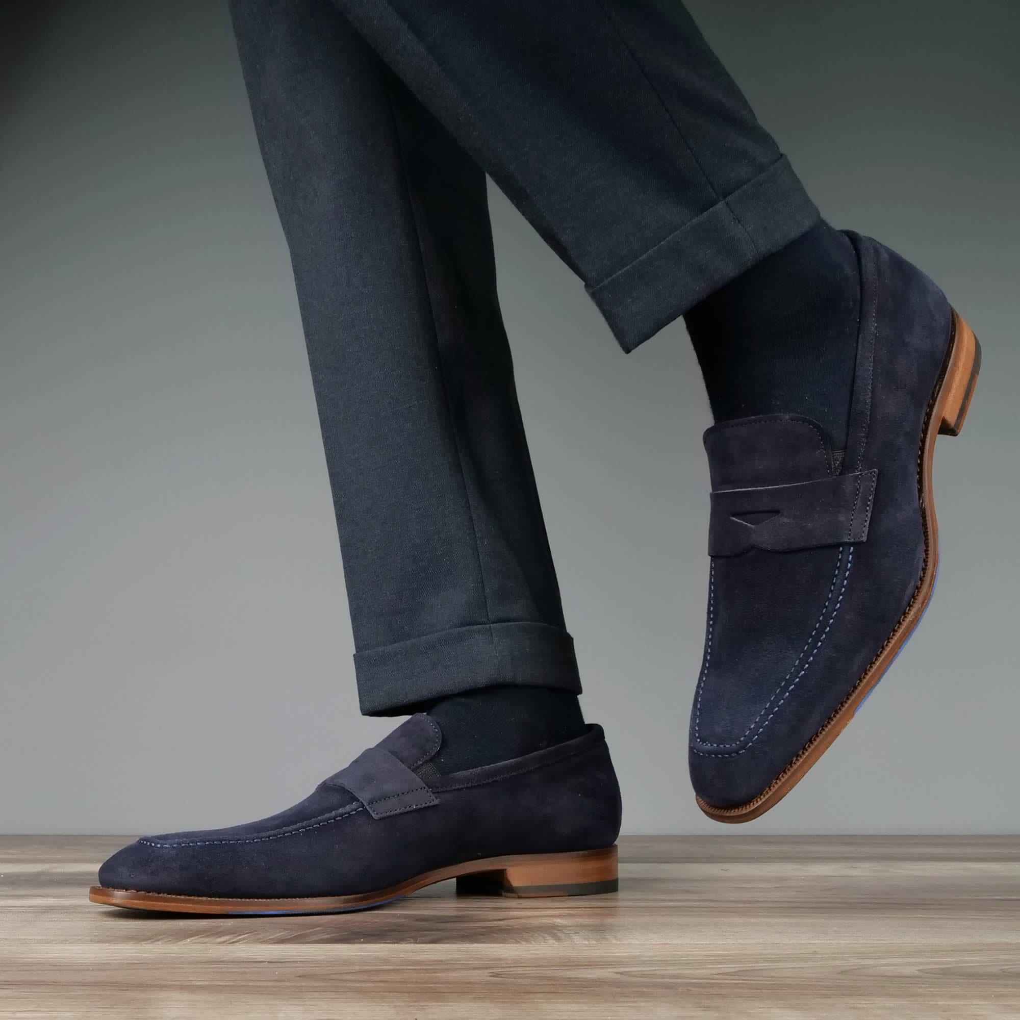 NAVY BLUE SUEDE LEATHER SLIP ON LOAFERS SHOES - LBLS6