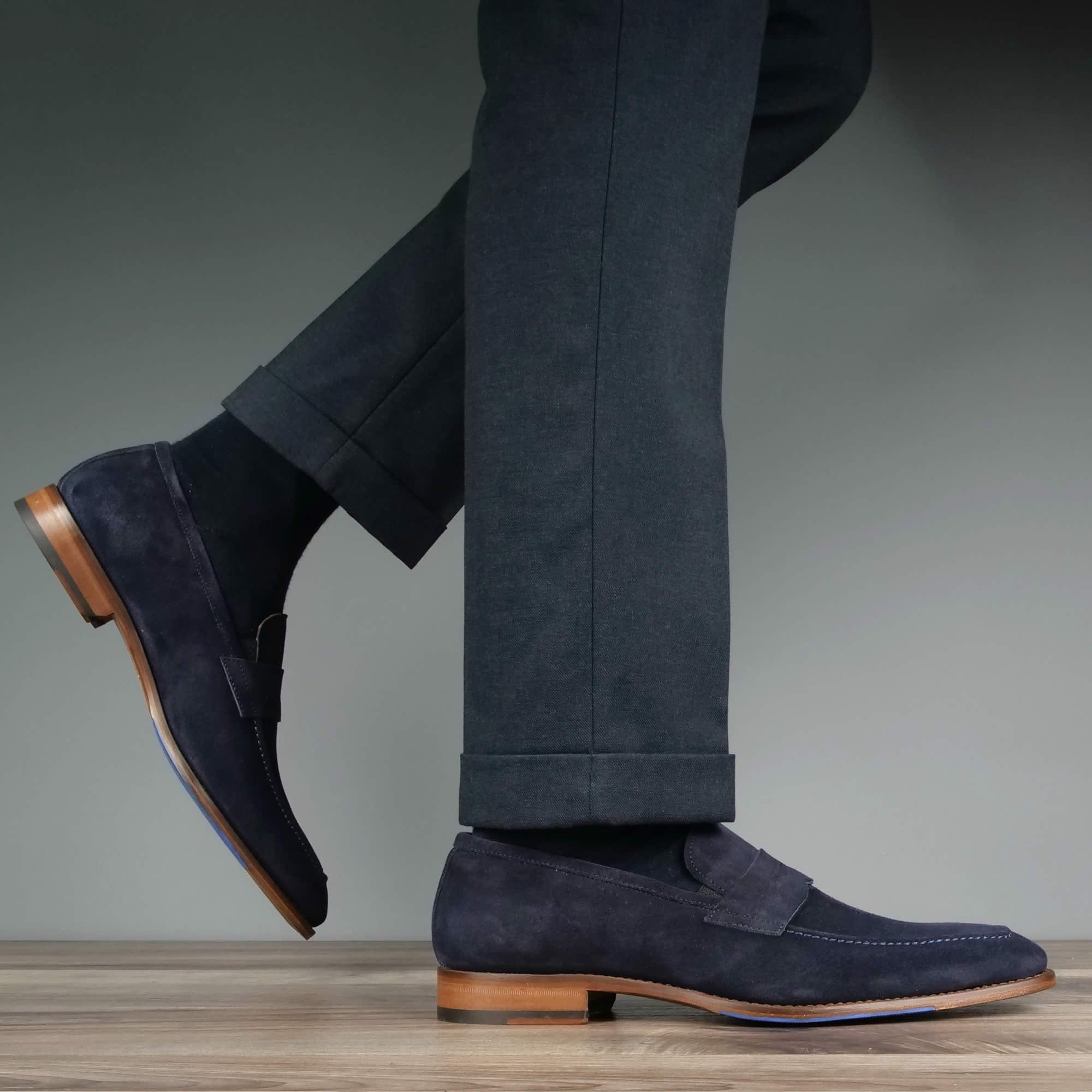 NAVY BLUE SUEDE LEATHER SLIP ON LOAFERS SHOES - LBLS6