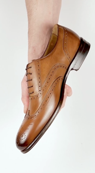 TAN LEATHER BROGUE WINGTIP ROUND TOE OXFORDS FORMALS - FT17