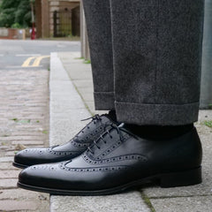 BLACK LEATHER BROGUE WINGTIP ROUND TOE OXFORDS FORMALS - FT19