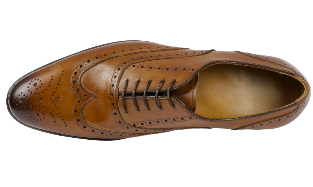 TAN LEATHER BROGUE WINGTIP ROUND TOE OXFORDS FORMALS - FT17